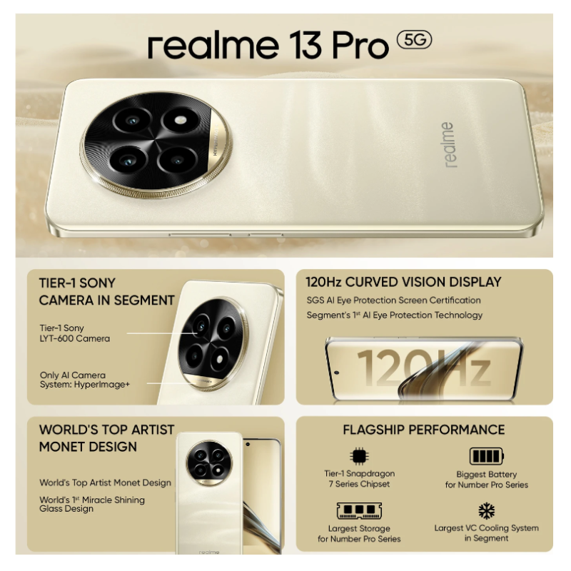 Realme 13 Pro 5G (Monet Gold,8GB+128GB) - Image 2